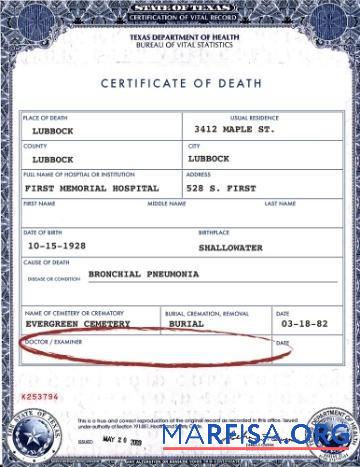 Realistic USA Texas department of health death certificate download for verification